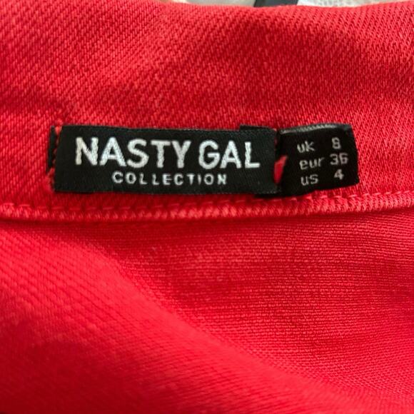 Nasty Gal Women Denim Jumpsuit Holiday Preppy Long Sleeve Red Size 4 - Picture 10 of 12